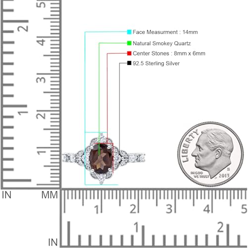 OMRANII Halo Vintage Inspired Art Deco Oval Shaped Natural Chocolate Brown Smoky Quartz Engagement Wedding Ring Cubic Zirconia Stones 925 Sterling Silver4