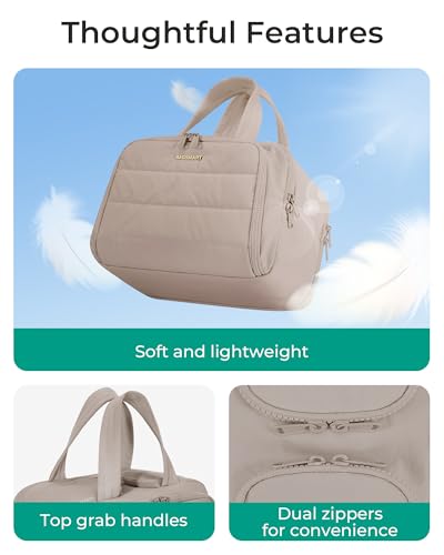 BAGSMART Travel Toiletry Bag, Puffy Toiletry Bag for Women, Wide-Open Toiletry Bags for Traveling, Large Travel Cosmetic Makeup Bag Organizer for Accessories,Toiletrie, c-Grayish Brown, Large, Puffy