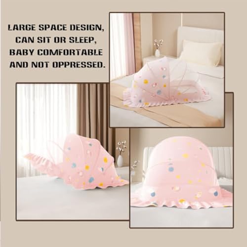 Image of Mosquiteros para Cunas De Bebes,Portable Folding Mosquito Net for Stroller,Breathable Foldable Cots Bottomless Crib Net Sun Sheltert(Pink, 50 inchx26 inchx28 inch)