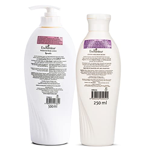 Image of Enchanteur Romantic Perfumed Body Lotion 500ml with Aloe Vera & Olive Butter for Silky Smooth Skin & Enchanteur Romantic Perfumed Body Lotion 250ml with Aloe Vera & Olive Butter for Satin Smooth Skin