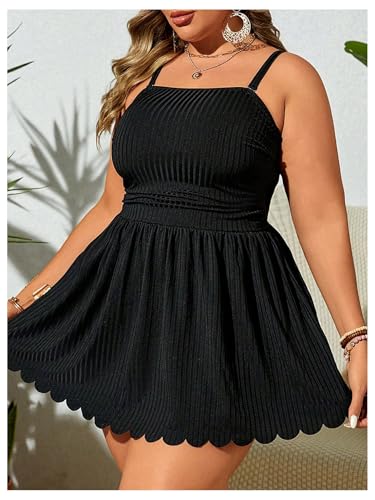 OYOANGLE Women's Plus Size 2 Piece Tankini Swimsuit Textured Ruffle Hem Swim Dress with Bottoms Swimwear3