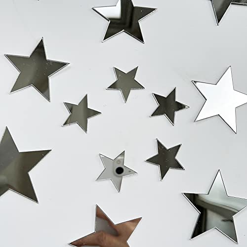 40Pcs 3D Acrylic Mirror Silver Stars Wall Stickers With Adhesive Art Decal Wall Art Decor Baby Kids Bedroom Home Diy Decor Removable Stickers (Silver Stars) #TOP3