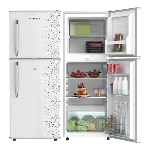 Nikai 170L Gross/112L Net Double Door Refrigerator with Vegetable Crisper & Adjustable Glass Shelves Defrosting & Temperature Control Ideal for Kitchen Bedroom Office & Hotels - NRF170DN3M Silver
