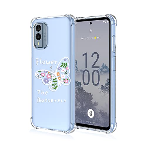 HAOYE Funda para Nokia X30 5G, Estilo de Pintura de Color Fresco Carcasa Transparente Suave Silicona Delgado TPU Bumper Anti-caída Case, Mariposa