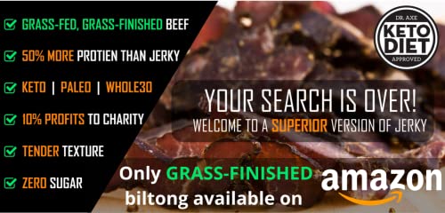 Boma Biltong - Air-Dried Grass Fed, GRASS FINISHED Beef Jerky Snack | Keto, Paleo, Gluten Fee, Whole30 | South African Beef Jerky Biltong (4 Ounce)