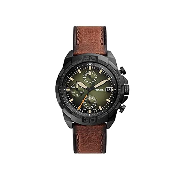 Fossil Reloj para hombre Bronson 44mm, movimiento cronógrafo de cuarzo, caja de 44mm de acero inoxidable negro con correa de acero inoxidable, FS5851