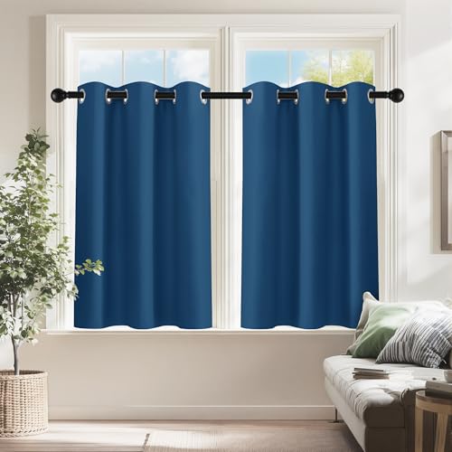 Image of PONY DANCE Small Blackout Curtains for Bedroom - Room Darkening Thermal Insulated Window Draperies for Living Room Kitchen Home Office Bathroom Cafe, Wide 42 x Long 36, Ink Blue, 1 Pair