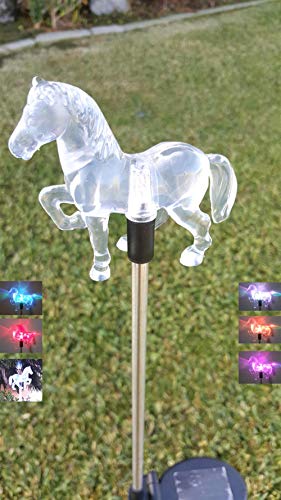 Affordable Outdoor Garden Set of 2 Pieces Solar Powered Garden Yard Stake (Color Change abilities) LED Light (Horse)…