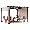 Sunjoy Outdoor Pergola 11 x 11 ft. Black Steel Pergolas with Retractable Tan Sun Shade Canopy for Patio, Backyard, Garden Activities by SummerCove