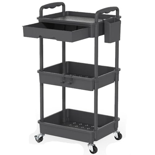 Image of SUNALLY Rolling Storage Cart with Detachable Drawers, Locking Wheels, Cup Holder & Hooks, Easy Assembly 3-Tier Mobile Organizer for Kitchen, Bathroom, Craft Room, Jet