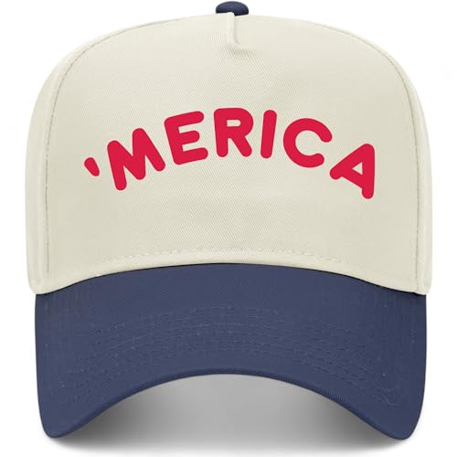 Merica Vintage Trucker Hat | 4th of July USA America Party | Premium Snapback Baseball Hat for Men & Women (US, Alpha, One Size, Navy/Natural)
