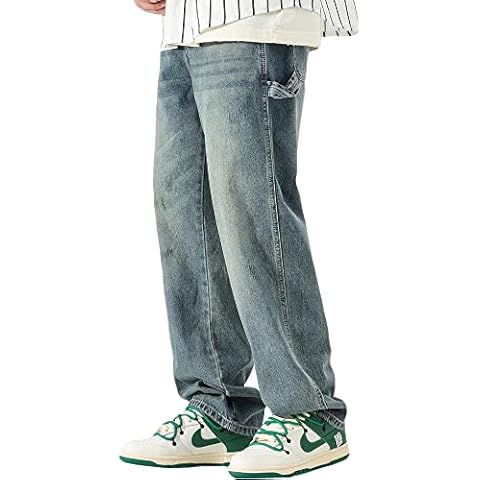 DOSLAVIDA Men's Baggy Jeans Loose Fit Ripped Distressed Jean Relaxed Skateboard Denim Pants with Holes Cover