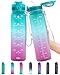 Lunidry Botella de Agua Deportiva, 1L Reutilizable Motivacional Botella Agua Sin Bpa Tritan Plástico con Marcador de Tiempo & Pajita para Niños, Deporte, Gym, Gimnasio, Bicicleta, Trekking