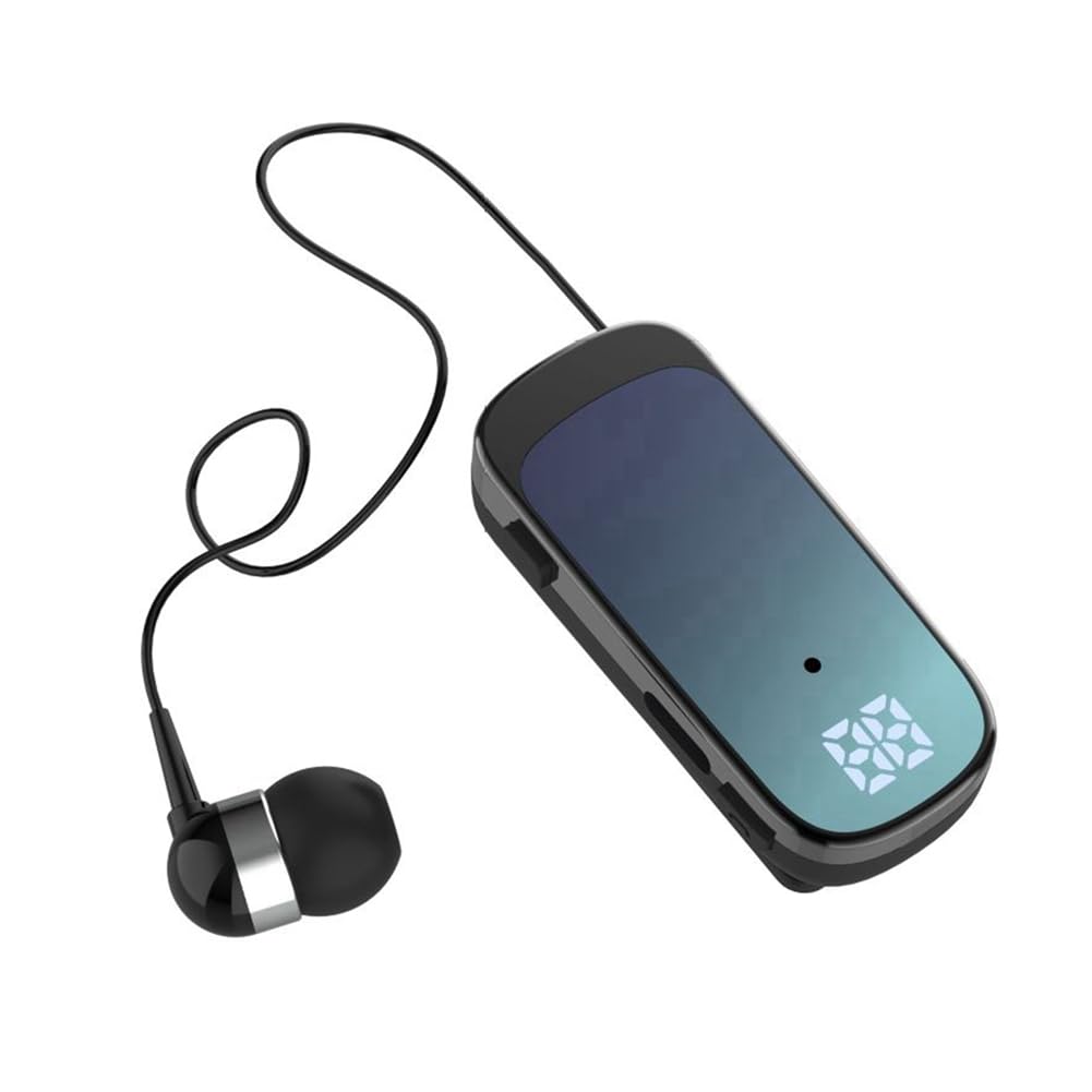 K65 Auricolare Bluetooth Cablato Retrattile con Clip per Cravatta Display Digitale in-Ear Cuffia Monoauricolare Business A Lunga Durata Blue