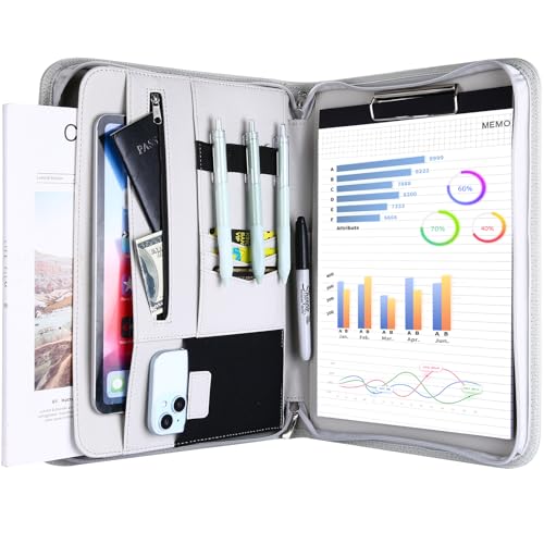 Image of ProCase Portfolio Business Padfolio Folder with Zipper -Grey | Conference Meeting Executive File Legal Document Organizer with Pockets Letter Size A12 Writing Pad Notepad Padfolio