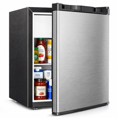 Image of Antarctic Star Compact Refrigerator Mini Fridge with Single Reversible Door,Wire Shelf,Defrost Button, for Bedroom /Office /Dorm,1.3 Cu. Ft,Steel