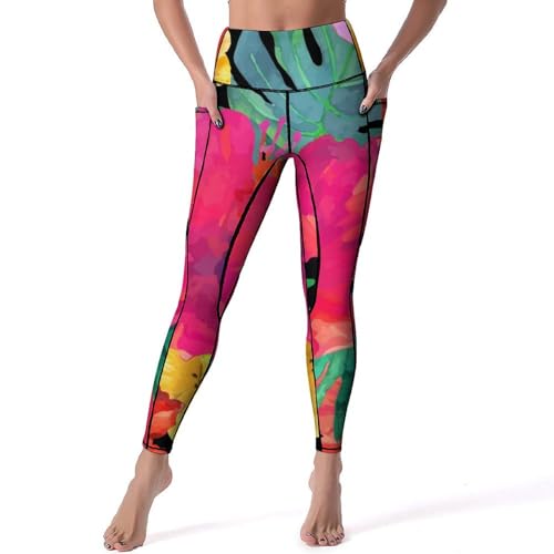 Legging de sport femmes S pour yoga et fitness à taille haute fleur