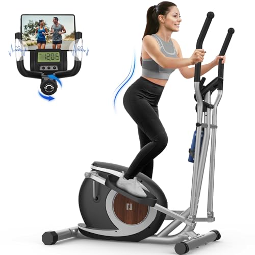 Bicicleta Elíptica para Casa, Máquina Elíptica Magnética Ultra Silenciosa con 16 Niveles de Resistencia, Monitor LCD, Pedal Antideslizante, Portabotellas, Capacidad de Carga 265 LBS Fitness Elíptico