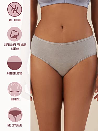 Image of NYKD NYP033 Breathable Cotton Hipster Panty Set for Women | Mid Rise, Medium Coverage with N Fresh Anti Bacterial & Anti Odour Finish | Super Soft Elastic for All Day Comfort