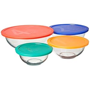 Pyrex Smart Essentials Glass Bowls with Plastic Lids, 8-Piece Set