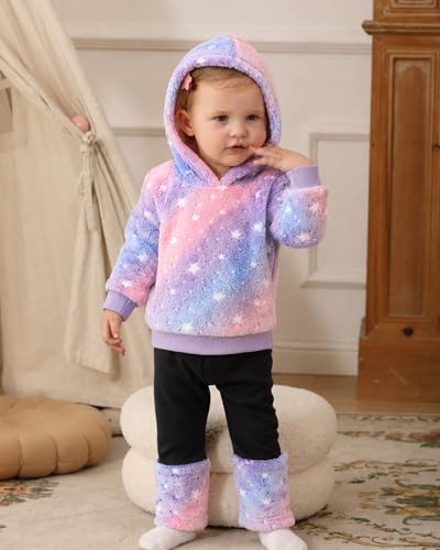Image of Jecson Toddler Girl Clothes Baby Girl Fleece Hoodie Outfits Thick Thermal Winter Leggings 2Pcs Clothing Sets 6M-4T