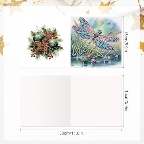 Image of 6 Pcs 5D Diamond Painting Greeting Cards Kits Dragonfly, Handmade Festival Greeting Cards with Envelopes DIY Diamond Art Crafts Birthday Cards Shimmer Design for Birthdays Holidays (30x15cm)