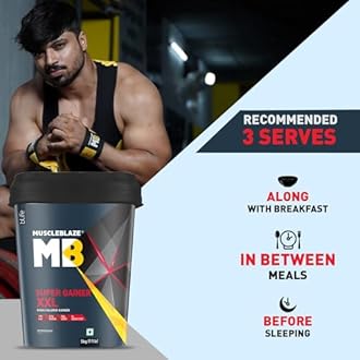 MuscleBlaze Super Gainer XXL Powder, Chocolate (50 Servings, 5kg / 11lbs) | 15g Protein, 75g Carbs Per Scoop | Muscle Mass High Protein Gainer