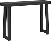 Vista 4 de Plank+Beam Mesa consola de madera maciza, 46 pulgadas, mesa de sofá, mesa de entrada estrecha para pasillo, detrás del sofá, sala de estar, Negro