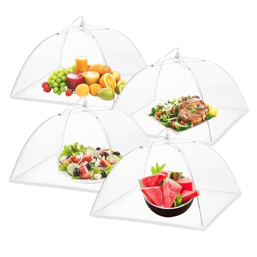 4 Pack Collapsible Mesh Food Covers, Pop-Up Net Protectors for Outdoor Picnics, BBQs & Parties, Keep Flies, Bugs & Mosquitoes Away While Maintaining Freshnes