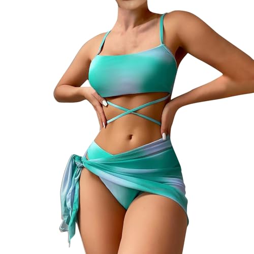 Bikinis Mujer 2024 Push Up Traje de Baño Mujer 3 Piezas Reductores de Flores Impresión Verano Brasileño Sexy Tankinis Surf Arena Bikinis Swimwear (Azul,L)