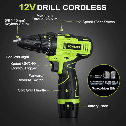 POWKITS 12V Drill Tool Set