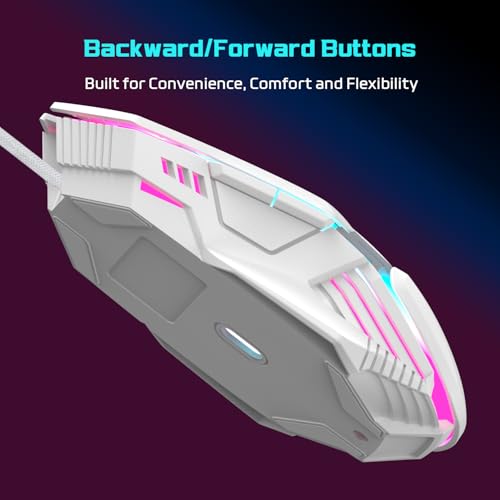 Image of EvoFox Starter Series Spectre USB Wired Gaming Mouse with Upto 3600 DPI Gaming Sensor | 6 Buttons Design | Upto 7 Million Clicks | 7 Colours Rainbow Lighting | 1.5m Braided Cable (White)