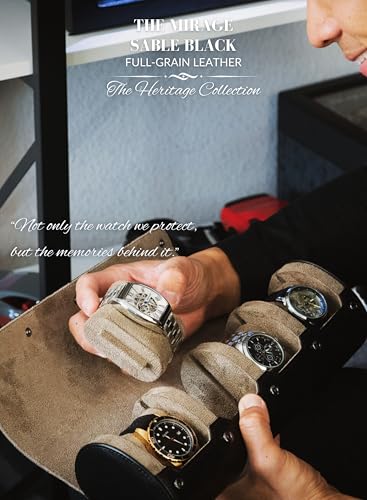 4 Watch Travel Case for Men Watch Roll Leather Watch Case Travel Sable Black Full Grain Cow Leather Mirage Heritage Collection