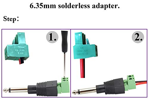 AAOTOKK 6.35mm Screw Terminal Block Connector 6.35mm (1/4") TS Mono Male to 2 Pin/Way Female Bolt Screw Terminals Pluggable AUX Audio Microphone/Speaker Wire Solderless Converter(5-Pack)