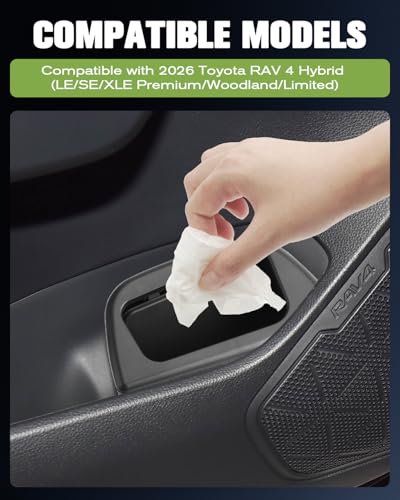 Image of Toyota RAV4 2025 Trash Can Bin with Lid for Door, Black ABS Plastic, Quart Size, Custom Fit for Driver Side Door Pocket (LE /SE /XLE Premium /Woodland /XSE /Limited) Accessories