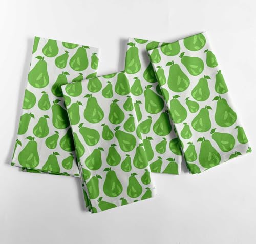Vargottam Fresh Pear Harmony Print Cotton Napkins – Set of 4, 20x20 Inches, Vibrant Green Cloth Napkin, Perfect for Farmhouse Dining, Table Décor, Nature-Inspired Kitchen Theme - Machine Washable