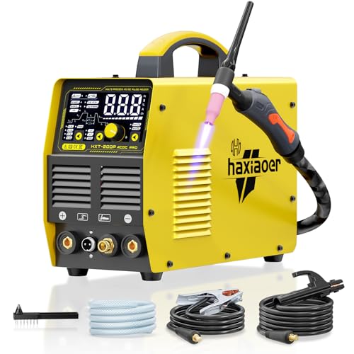 Hanxiaoer TIG   Soldadora AC DC 200A, 7 en 1 multifunción AC TIG/DC WIG/MMMAE hand/argón/soldadura por puntos, pantalla digital LED con accesorios para aluminio y acero