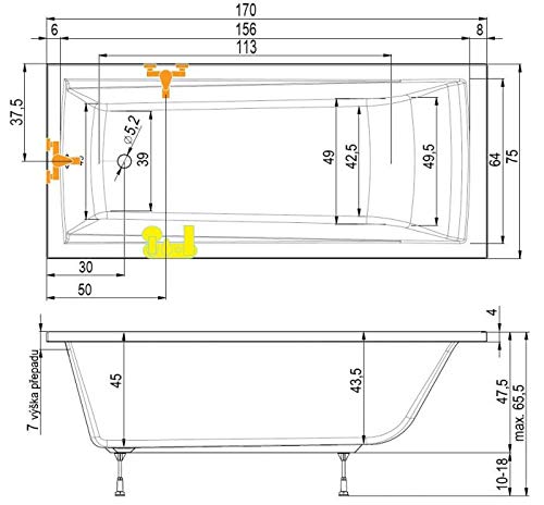 Bañera 170 x 70 Trend rectangular de acrílico blanco para reforma de baño 2