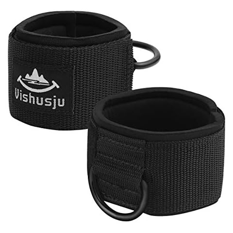 Vishusju Ankle Wrist Cuffs Neoprene Padded Straps D-Ring Glute Kickback for Cable Machines Legs Exercise Adjustable Fitness (D Ring Black) Cover