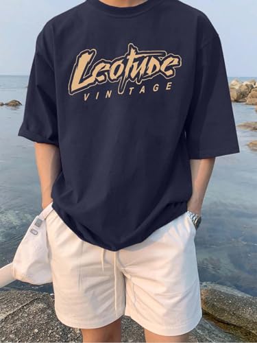 Image of LEOTUDE Half Sleeve Oversized Cottonblend Round Neck Drop Shoulder Printed Men's T-Shirt (Color Black)