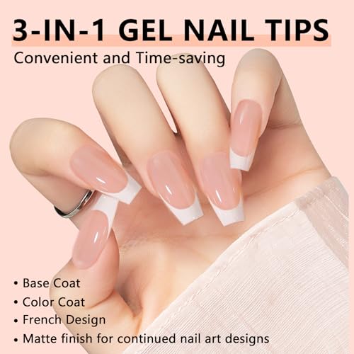 Medium Coffin Gel Nail Tips French Tips-Nude Soft Gel Fake Nail Tips 15 Sizes 150Pcs Pre-Primer&Base Coat&Color Gels French Nail Tips - Image 2