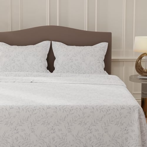Image of Layers 100% Cotton Bedsheet for Double Size Bed | Lumina Floret Collection | 144 TC Soft & Breathable | Printed with 2 Pillow Covers | Wrinkle Free & Colorfast | 3 Piece Bedding Set - White & Blue