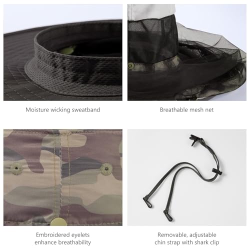 Image of BASSDASH UPF 50+ Mosquito Sun Hat with Hidden Head Net and Neck Flap for Men Women Outdoor Fishing Hiking Camping