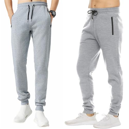 Mens 3 Pack Fleece Sports Workout Jogging Pants Zipper Pockets and Drawstring Fleece-Lined Jogger Sweatpants4