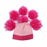 Furryvalley Kunstfell-Bommel, 6 Stück, flauschige Bälle für Hüte, Schuhe, Schals mit Druckknopfverschluss, abnehmbare Strickmütze, Zubehör, 15,2 cm, extra groß (rosarot)