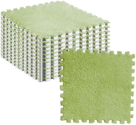 10pcs Plush Foam Puzzle Mat Tiles Soft and Non Slip Interlocking Carpet Tiles for Bedroom or Kids Room (Fluorescent Green)