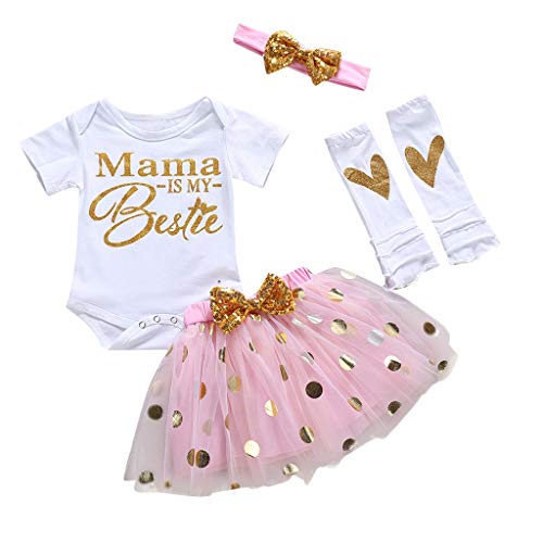 VEFSU Baby Toddler Girls Mother's Day Letter Printed O-Neck Short Sleeve Romper Tutu Skirt Outfits Set Pink 6-12 Months