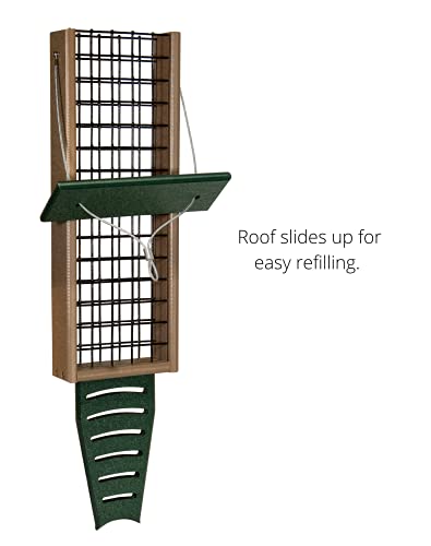 Jcs Wildlife Green/Tan Recycled Poly Lumber Triple Suet Feeder Tail Prop Bird Feeder - Holds 3 Suet Cakes - Long Lasting Suet Cage Feeder #TOP2
