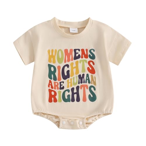 Image of FYBITBO Summer Baby Girl Clothes Newborn Women's Rights Are Human Rights Romper Bubble Short Sleeve Bodysuit T-shirt Onesie