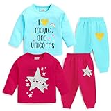 Kuchipoo Girl Regular Fit Cotton T-Shirts and Pyjamas Set (KUC-PSUT-132, 3-4 Years, Multi-Colored)